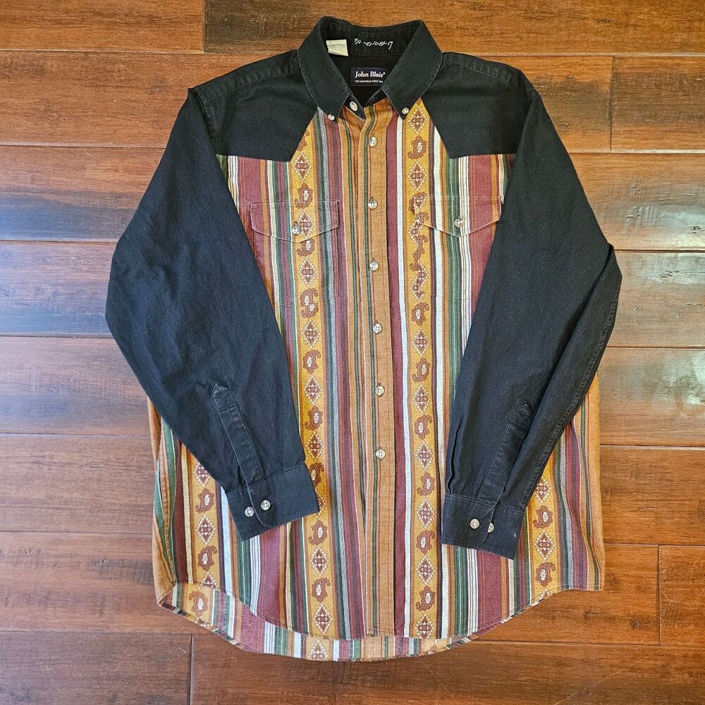 Vintage 90s John Blair Western button up Shirt Men XL Paisley Southwest Rodeo